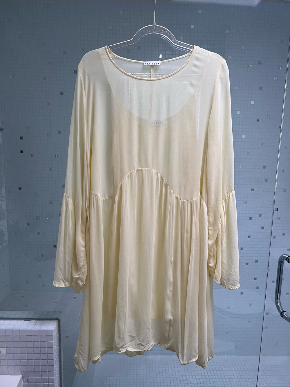 LACAUSA-Anthropologie Butter Yellow Sheer Long-Sleeve Swing Dress, Size M
